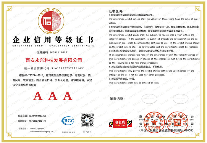 ENTERPRISE CREDIT EVALUATION CERTIFIGATE